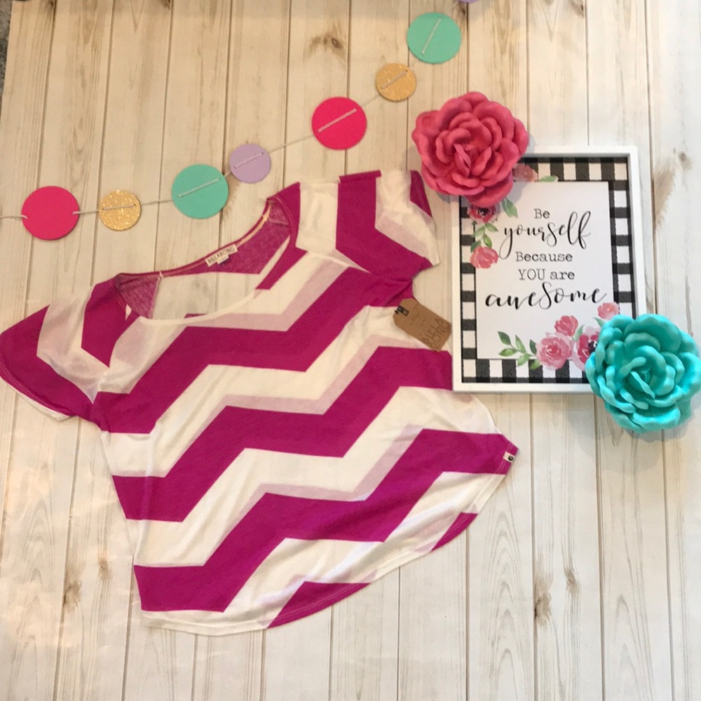 Billabong Hot Pink and White Chevron Swing T-Shirt